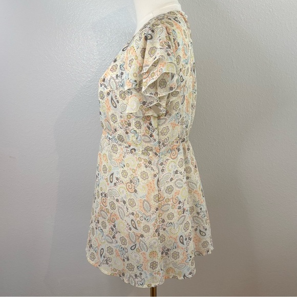 Vintage Y2K Sheer Floral Babydoll Top Dainty Lace, Flutter Sleeve H&M 14 - Picture 5 of 14